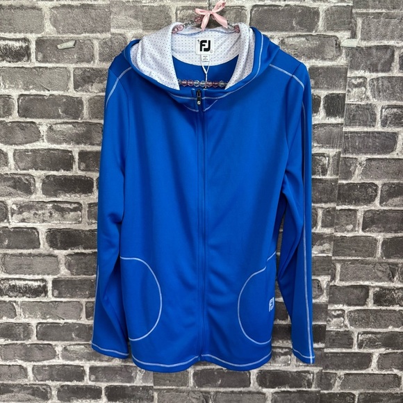 NWT Footjoy Double Layer Jersey Full Zip Hoody sweater Royal blue - Picture 1 of 13